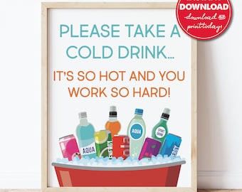 Delivery Driver Cold Drink Sign, Mail Carrier, Packages, Essential Worker, Thank You Sign, Take Drink, Printable Instant Download, 0288