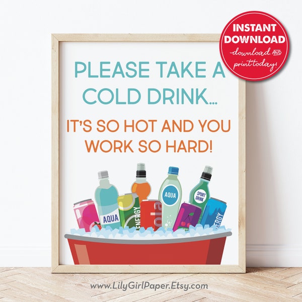 Delivery Driver Cold Drink Sign, Mail Carrier, Packages, Essential Worker, Thank You Sign, Take Drink, Printable Instant Download, 0288