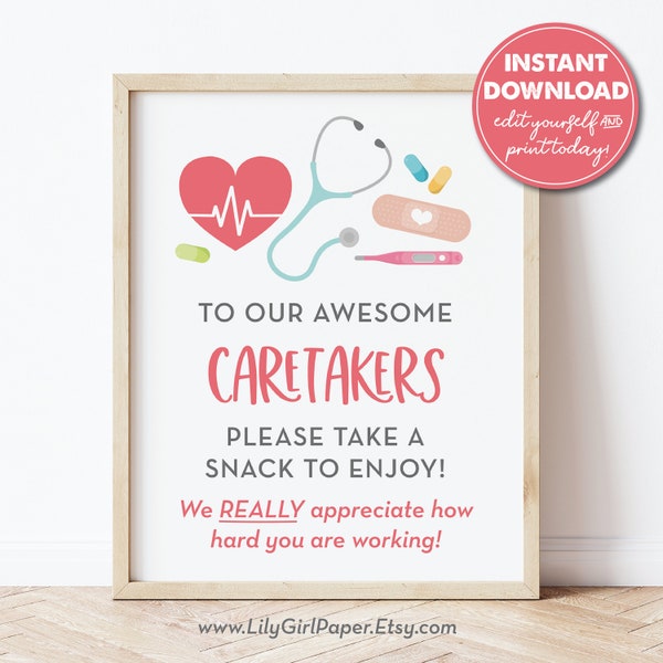 Nurse, Caretaker Thank You Snack Sign, Hospital Worker, Care Giver, Nurse Appreciation, Doctor Thanks, Take a Snack, Instant Download 0311