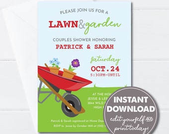 Editable Lawn and Garden Couple Shower Invitation Template, INSTANT DOWNLOAD, Wedding Shower, Edit, Download and Print Today! 0175