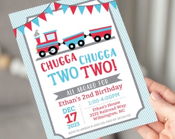 Chugga Chugga Two Two, Train Birthday Party Invitation, Editable Template, Instant Download, 2nd Birthday, Choo Choo Train Birthday, 0144