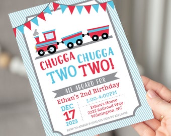 Chugga Chugga Two Two, Train Birthday Party Invitation, Editable Template, Instant Download, 2nd Birthday, Choo Choo Train Birthday, 0144
