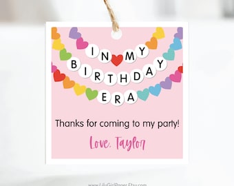 In My Birthday Era Editable Birthday Party Favor Tag Template, Friend Bracelet Tags, Tween Girl Birthday, Sleepover Party, 0375