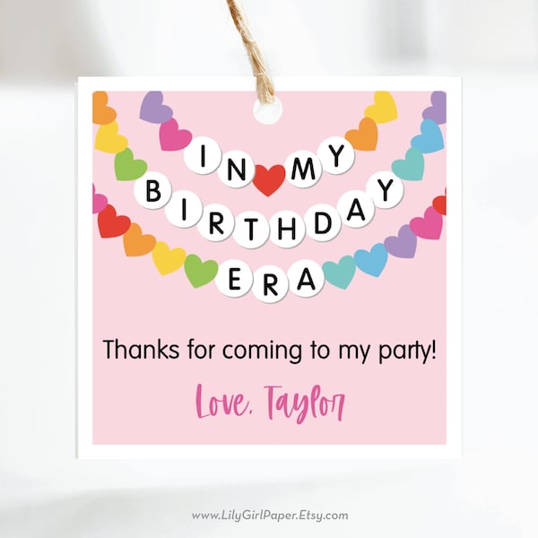 In My Birthday Era Editable Birthday Party Favor Tag Template, Friend Bracelet Tags, Tween Girl Birthday, Sleepover Party, 0375