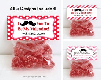 Editable Valentine Treat Bag Toppers, I Mustache You a Question, Class Valentine, School Valentine, Folded Valentine Candy Topper Red & Pink