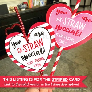 Editable Valentine's Card Template, Ex-Straw Special STRIPED VERSION Class Valentines, Edit Yourself in Minutes, Download & Print Today!