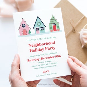 Editable Neighborhood Holiday Party invitation Template, Instant Download, Neighbor Christmas Party Invitation, Friend Party, Annual Party