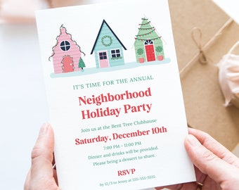 Editable Neighborhood Holiday Party invitation Template, Instant Download, Neighbor Christmas Party Invitation, Friend Party, Annual Party