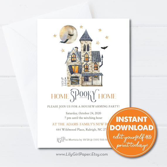 Editable Home Spooky Home Halloween Housewarming Party Invitation Template, New House Celebration, INSTANT DOWNLOAD, Printable Invite 0296 Il_570xn