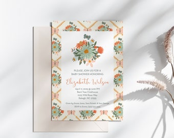 Modern Floral Baby Shower Invitation Editable Template, Butterflies and Blooms, Gender Neutral, INSTANT DOWNLOAD! Print or Email Today! 0376