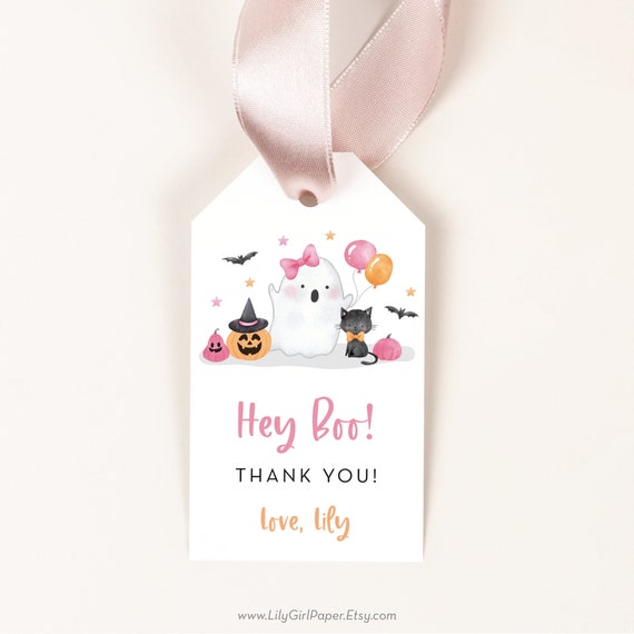 Hey Boo Halloween Birthday Party Editable Favor Tags, Girl's Birthday, Cute Pink Ghost, INSTANT DOWNLOAD! Printable Favor, Goodie Bag, 0342 Il_570xn