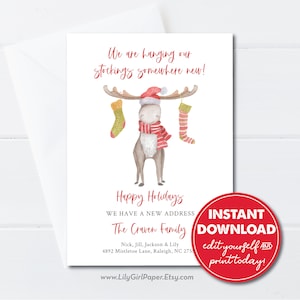 Editable New Place to Hang our Stockings, New Home Holidays Moving Announcement, INSTANT DOWNLOAD, Christmas, New Address Card, 0275