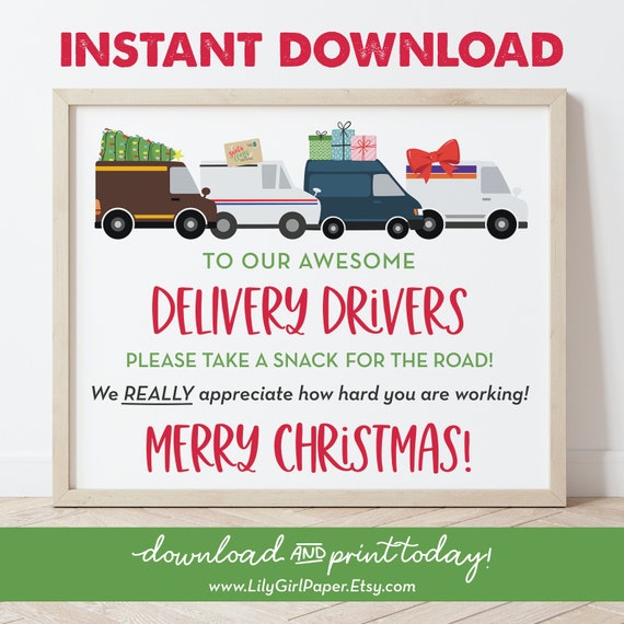 Christmas Delivery Driver Snack Sign, Christmas Deliveries, Mail Carrier, Package Thank You Sign, Take a Snack, Instant Download 0288 Il_570xn