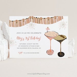 21st, 30th, 40th, 50th Birthday Party Editable Invitation Template, Cocktail Party, Retro Birthday Invitation, Adult Bday, Instant Download