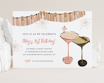 Retro Cocktail Birthday Invitation Template: Editable Party Invite (Digital Download)
