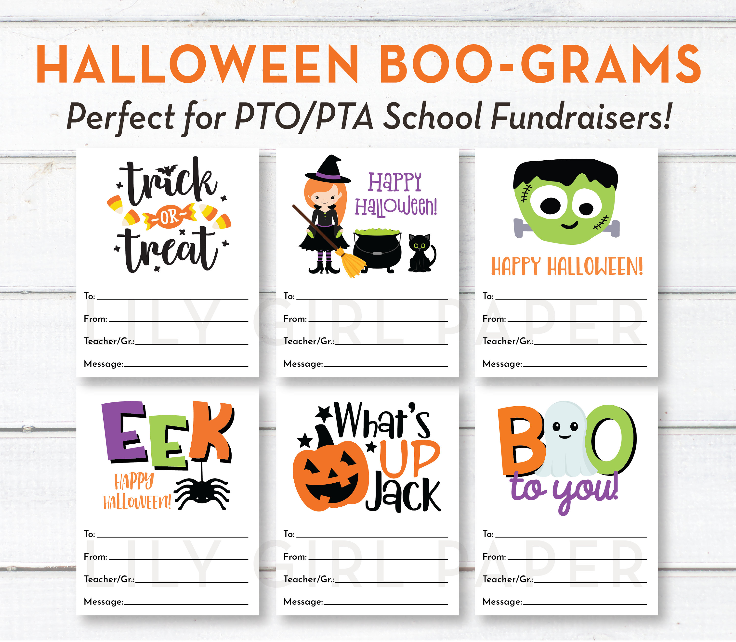 editable halloween candy grams, boo grams, instant download, pta