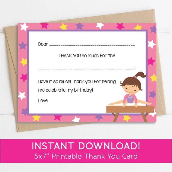 Gymnastic Thank Oneself Card, Prompt Obtain, Printable Record graphic regarding Fill in the Blank Thank You Cards Printable identified as Gymnastic Thank Your self Card, Quick Obtain, Printable History