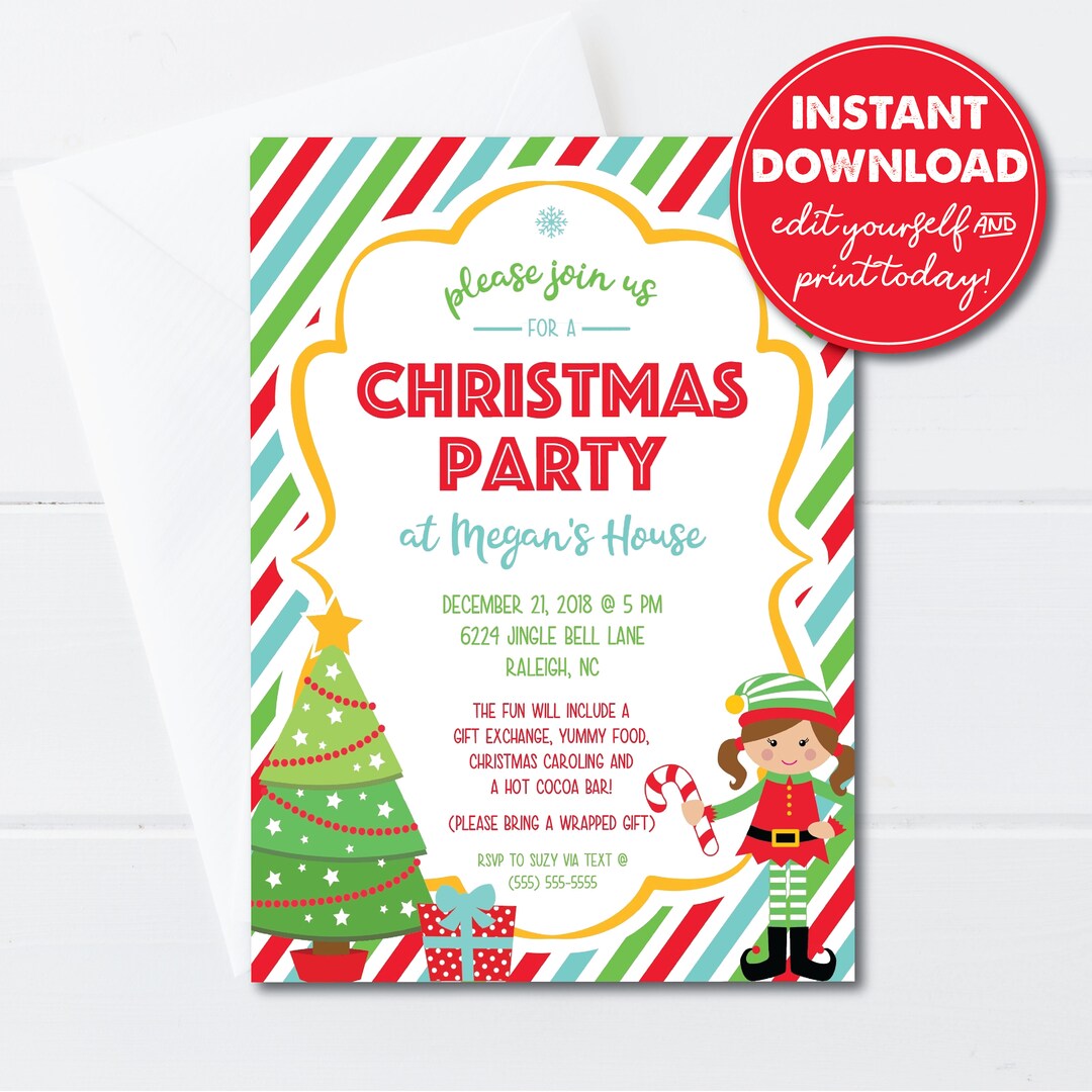 Editable Gift Exchange Christmas Party Invitation Template