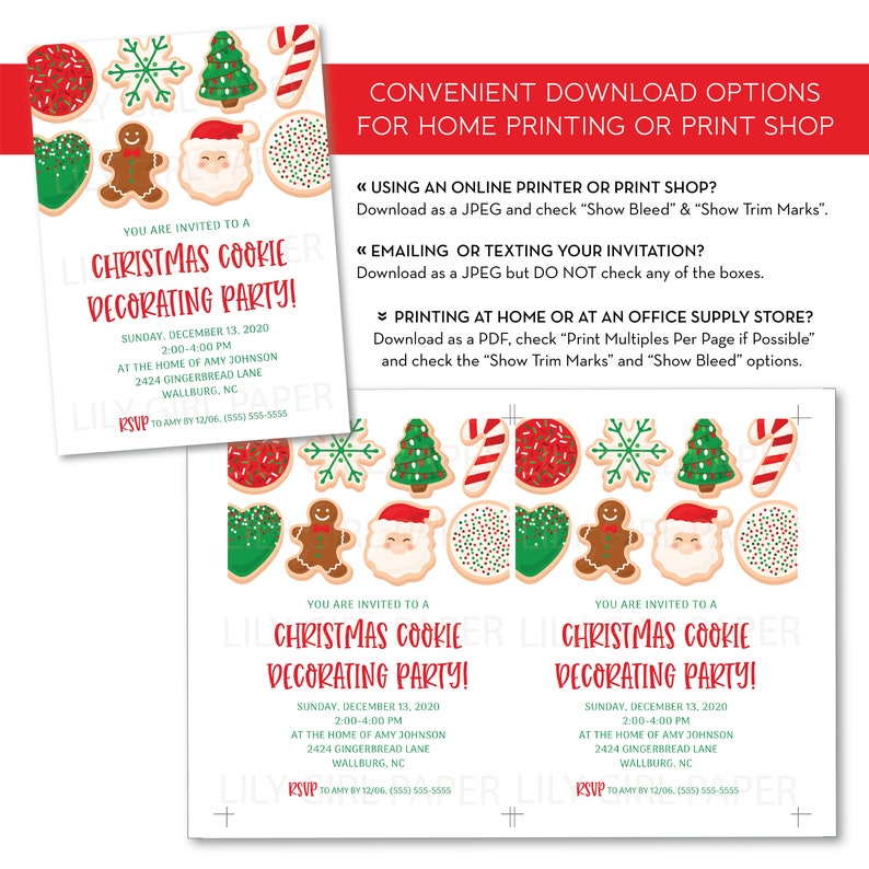 Editable Christmas Cookie Decorating Party invitation Template, Instant Download, Cookie Swap, Holiday Cookie Party Invitation, 0232 image 2
