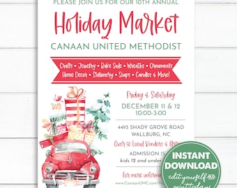Editable Holiday Market, Christmas Craft Show, Bake Sale Flyer, Invitation, Announcement, INSTANT DOWNLOAD, All Text is Editable, 0248