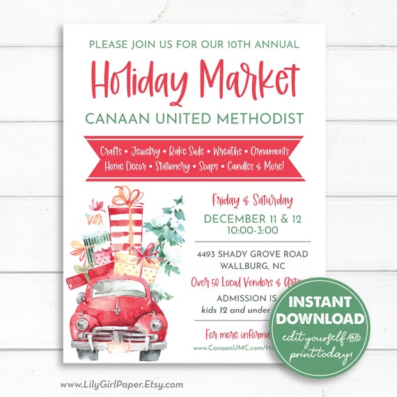 Editable Holiday Market, Christmas Craft Show, Bake Sale Flyer, Invitation, Announcement, INSTANT DOWNLOAD, All Text is Editable, 0248 Il_570xn