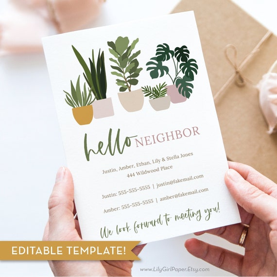 Editable Neighbor Contact Info cards, Hello, New to the Neighborhood, Editable Template, Instant Download, New Neighbor Announcements, 0203 Il_570xn