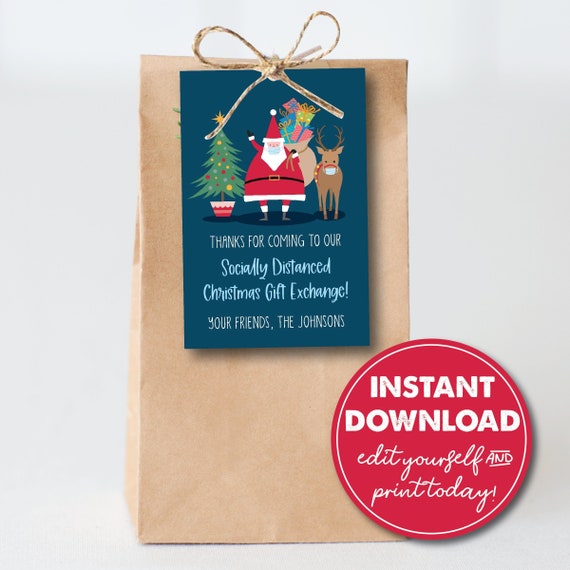 Editable Outdoor, Socially Distant, Christmas Gift Exchange Party Favor Tag Template, Gift Tag, INSTANT DOWNLOAD, Goodie Bag, 0237 Il_570xn
