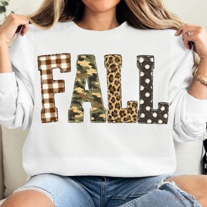 Fall PNG, Patterned Letters, Checkered Camo Leopard, Trendy Autumn Shirt Design