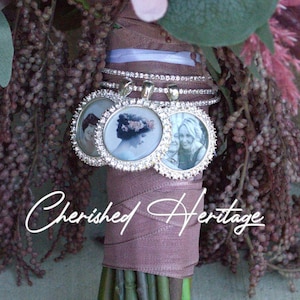 Rhinestone Bouquet Wrap Photo Charm Round Silver Wedding Bridal Memory Frame Bling Charms