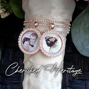 Bouquet Wrap Rose Gold Photo Charm Round Wedding Bridal Memory Frame Bling Charms