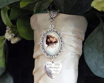 Bouquet Photo Charm Wedding Oval Antique Memory Frame Silver Always In My Heart