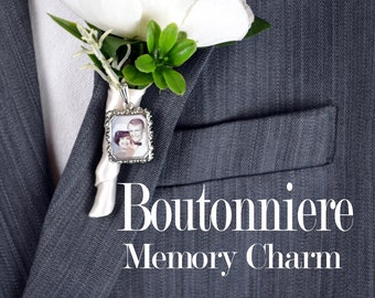 Boutonniere Mens Bouquet Photo Charm Frame Wedding Bridal Memory Vintage Antique Silver