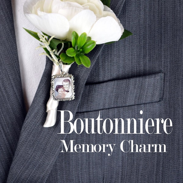 Boutonniere Mens Bouquet Photo Charm Frame Wedding Bridal Memory Vintage Antique Silver