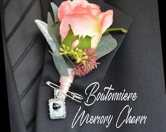 Boutonniere Grooms Safety Pin Photo Charm Frame Wedding Bridal Memory Vintage Antique Silver Men's