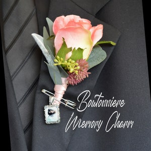 Boutonniere Grooms Safety Pin Photo Charm Frame Wedding Bridal Memory Vintage Antique Silver Men&#39;s