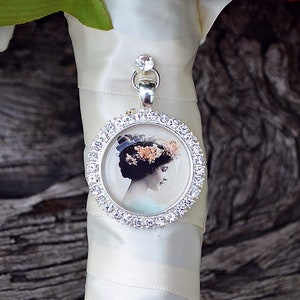 BULK Wholesale Round Circle Photo Charm w Clasp Bridal Wedding Silver Rhinestone Crystal Double Sided Picture Frame Memorial Free Ship!