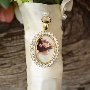 Blumenstrauß-Foto-Charme Strass Bild Einstellung Hochzeit Gold Oval Braut Memory Akzente Rahmen Bling