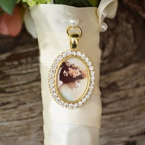 Bouquet Photo Charm Rhinestone Picture Setting Wedding Gold Oval Bridal Memory Accents Frame Bling