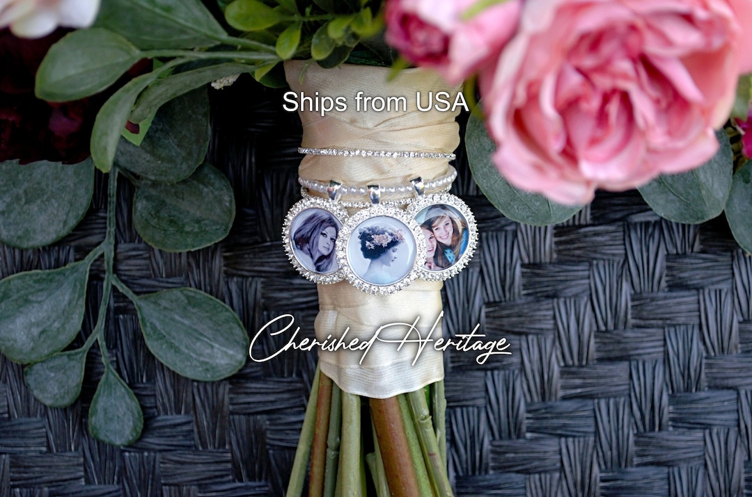 Pearled & Rhinestone SM Bouquet Wrap Photo Charm Pearl Silver Wedding ...