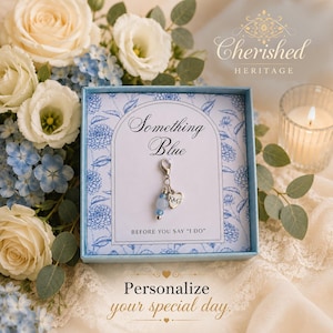 Something Blue Wedding Charm, Personalized Bridal Charm, Bride Gift, Wedding Day Keepsake Something Blue for Bride Custom Bridal Shower Gift