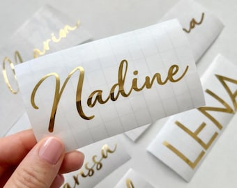 Personalisierte goldene Vinyl Aufkleber,Name Schriftzug, Name-Vinyl-Abziehbilder, Glas Aufkleber, Wasserflaschen, Vinyl-Schriftzug Sticker
