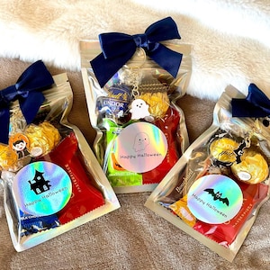 Halloween Gift Bag with Chocolates - Trick or Treat Favors, Party Treats, Personalized Sticker Included