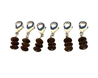 Locking Stitch Markers - Set of Six - Genuine Tiger Opal