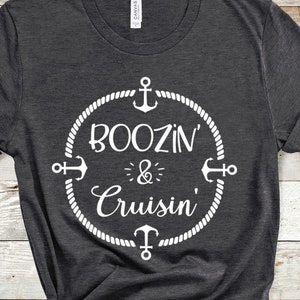 Boozin&#39; & Cruisin&#39; custom cruise t-shirts. BELLA CANVAS brand shirts. Group cruise shirts. Family cruise shirts.
