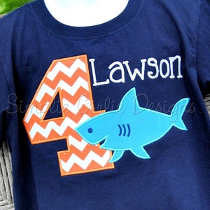 Custom shark birthday shirt. Personalized. Sizes 12m to youth large.