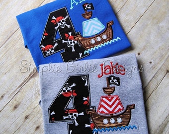 Pirate birthday shirt. Pirate ship. Personalized. Custom. Boy birthday. Applique birthday shirt.