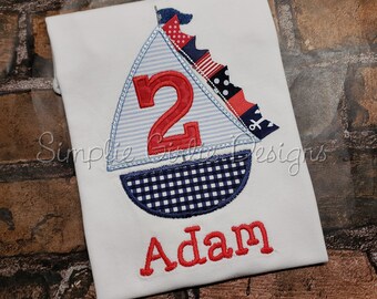 Custom personalized sailboat birthday shirt. Sizes 12m to youth small.  Other colors and sizes available.