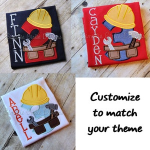 Custom construction worker applique birthday shirt. Carpenter birthday shirt. Personalized.