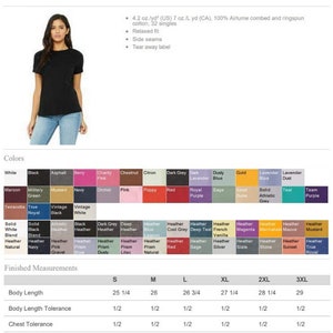 Puede incluir: Una camiseta de punto de jersey relajada para mujer de color negro con cuello redondo y mangas cortas. La camiseta est&aacute; hecha de algod&oacute;n peinado y ringspun Airlume 100%, 32 hilos, 4,2 oz/yd (US) 7 oz/L yd (CA). La camiseta tiene costuras laterales y una etiqueta que se puede quitar. La camiseta est&aacute; disponible en una variedad de colores, incluyendo blanco, negro, asfalto, baya, rosa caridad, casta&ntilde;o, lim&oacute;n, gris oscuro, lavanda oscuro, azul polvoriento, dorado, azul lavanda, polvo de lavanda, marr&oacute;n, verde militar, mostaza, azul marino, orqu&iacute;dea, rosa, amapola, rojo, morado real, salvia, duna de arena, gris atl&eacute;tico s&oacute;lido, azul verdoso y morado de equipo.