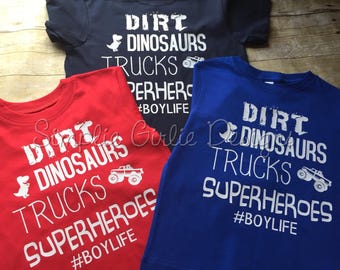 Boy Life short sleeve shirt. READY TO SHIP. Dinosaurs. Trucks. Dirt. Superheroes. Boy shirt. Toddler shirt.